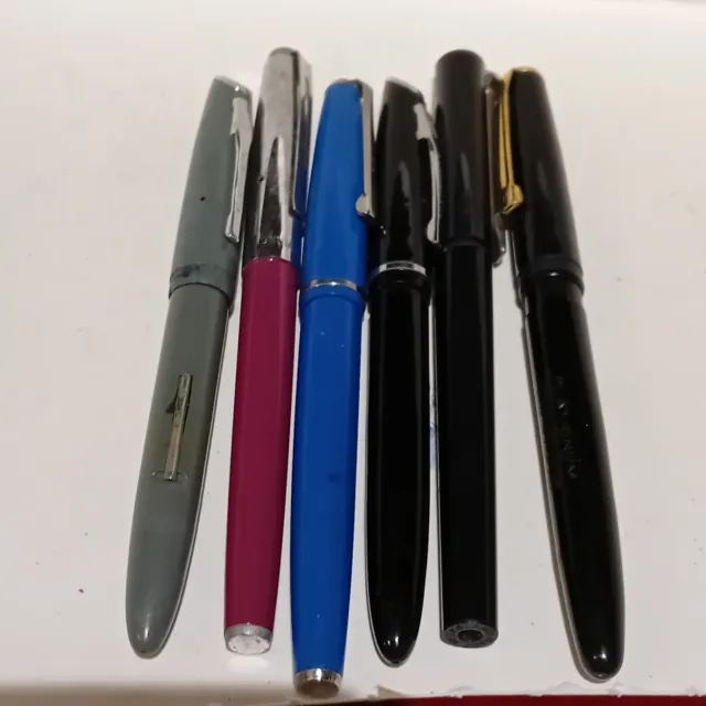 Job Lot Vintage 6 Platignum Fountain Pens Varisty - silverline etc