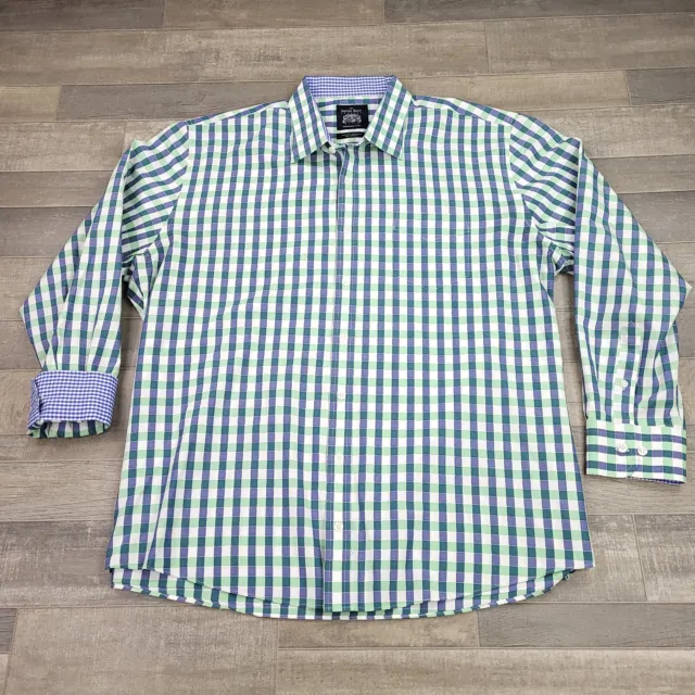 Saville Row Shirt Mens XXL 2XL Green Blue Check Flip Cuff Button Up Preppy