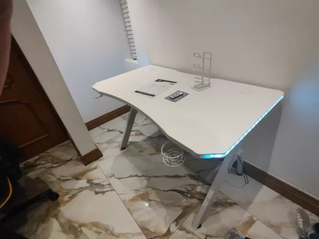 LED Ergonomic Gaming Desk Computer Table With Free Chair (Damaged )