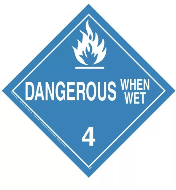 Division 4.3 Dangerous When Wet Placard, Worded 25-pk. - 10.75"x10.75"