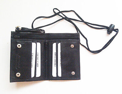 Black Leather ID CARD Holder Neck Strap Travel Work Pouch Wallet RFID Blocking 2