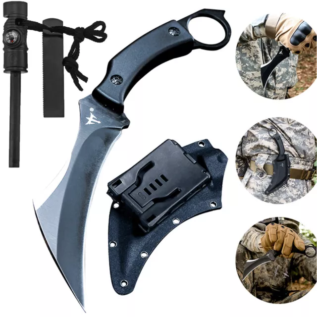 Camping Emergency Rod Flint Stone Fire Starter Hunting Combat Fixed Blade Knife