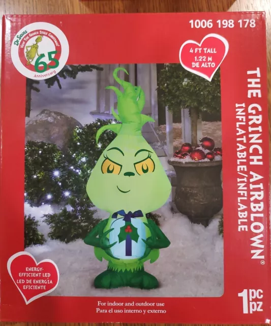Dr Seuss Grinch Holding Mistletoe 4Ft Gemmy Airblown Inflatable Christmas Nib