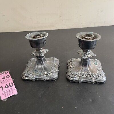 Vintage Pair Of Unique Ornate Cast Metal Candlestick Candle Holders