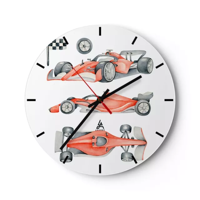 Reloj de Pared 30x30cm Reloj de Vidrio Autos De Carreras Carros Para Niños