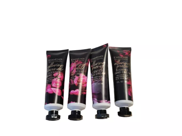 (4) Bebe Hand Care Collection Alluring Hand Cream Violet Freesia Peony Lavender