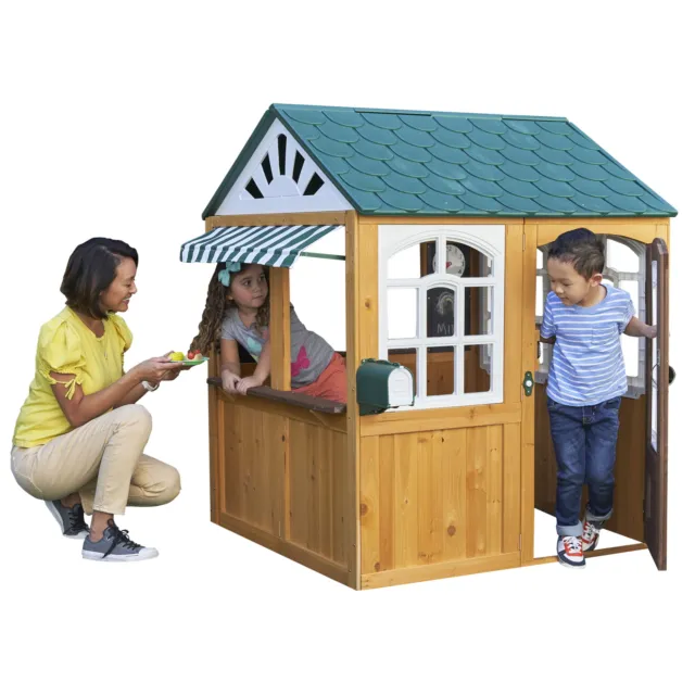 Outdoor Wooden Playhouse Large Serving Windows Clock with Moveable Hands Bk