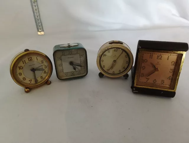 4 x Vintage H.A.C & Bayard Travel clocks 2 Working A62