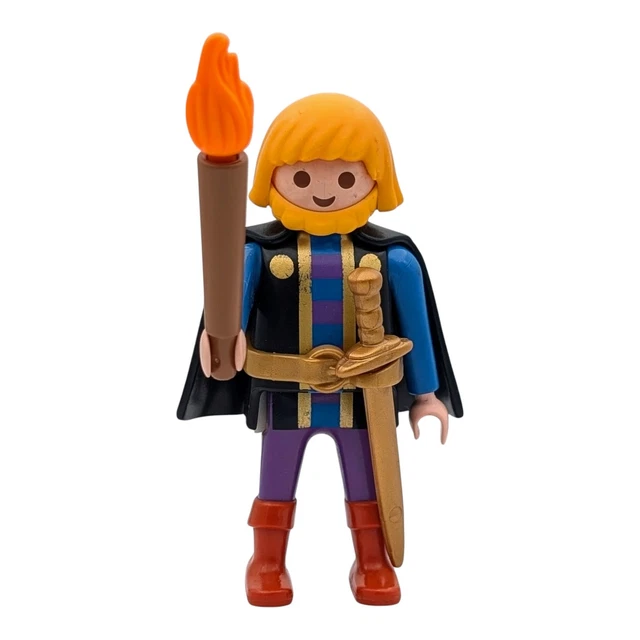Figurine Playmobil Vintage Chevalier Médiéval - Lot Avec Cape, Hache, Charrette