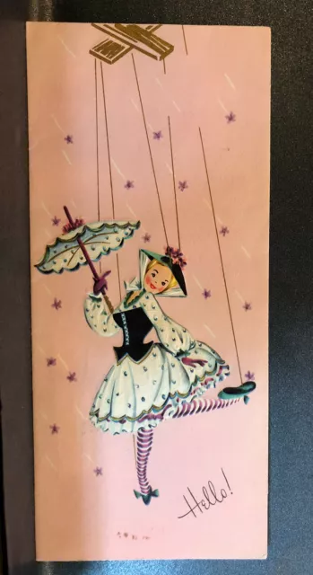 Vintage Hello Glad You're Feeling Better Unused Greeting Card 1950s Marionette