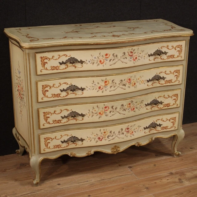 Cassettone laccato in stile antico veneziano com dipinto mobile credenza 900