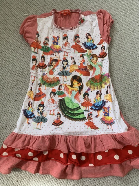 Mim Pi Girls Red White Polka Dot Frill Spanish Printed Dress Age 9 Years 134cm