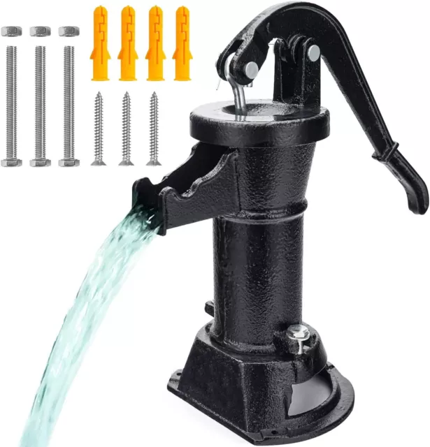 Manual Hand Water Pitcher Pump 25Ft Lift Cast Iron Hand Well Pump Suction Black