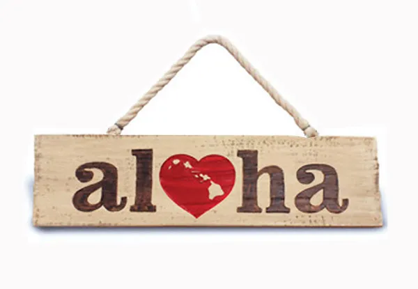 Hawaiian Wooden Wall Sign Heart Of Hawaii Aloha Island Home Tiki Bar Decor N