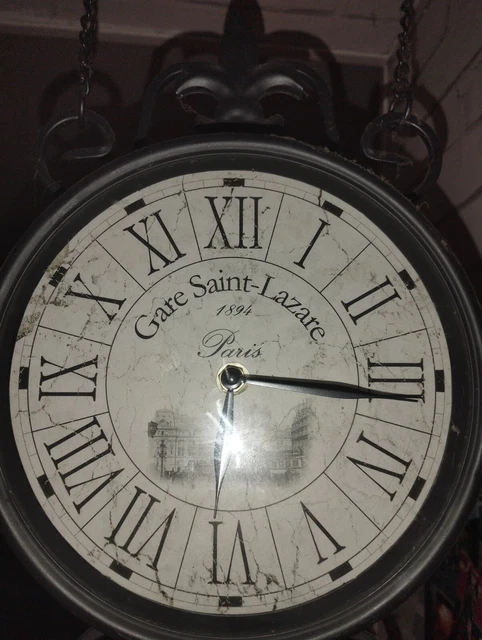 Horloge Murale Rétro Gare Double Face – Thermomètre, Chaînettes, Style Vintage
