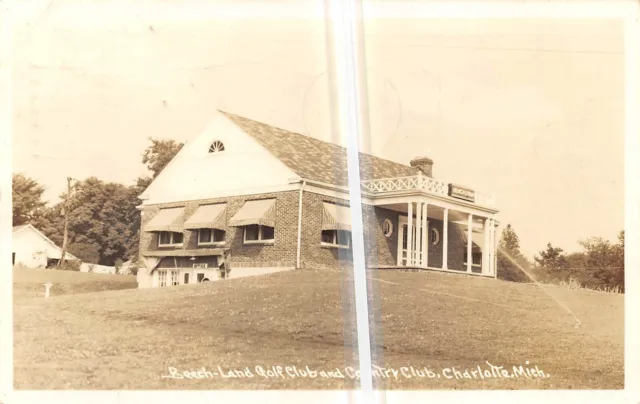 CHARLOTTE Michigan postcard Eaton County RPPC Beachland Golf country club house
