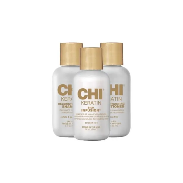 CHI Esencial Kit Keratina Reconstructora Acondicionador, Champú & Seda Infusión