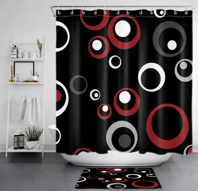 Juego de cortinas de ducha negras con patrón geométrico abstracto rojo gris para decoración de baño
