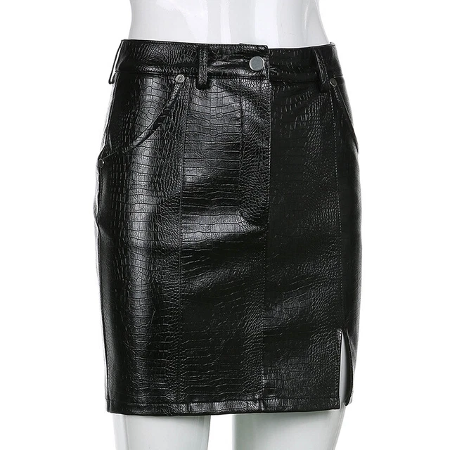 Donna Similpelle PU Gonna Alligator Motivo Mini Corto Lato Split a-Line Gonne