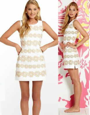 $278 Lilly Pulitzer Resort White & Gold Truly Petal Lace Delia Shift Dress 10