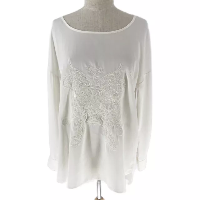 Elliatt Top Size M White Embroidered Long Sleeve Tunic Semi Sheer Blouse