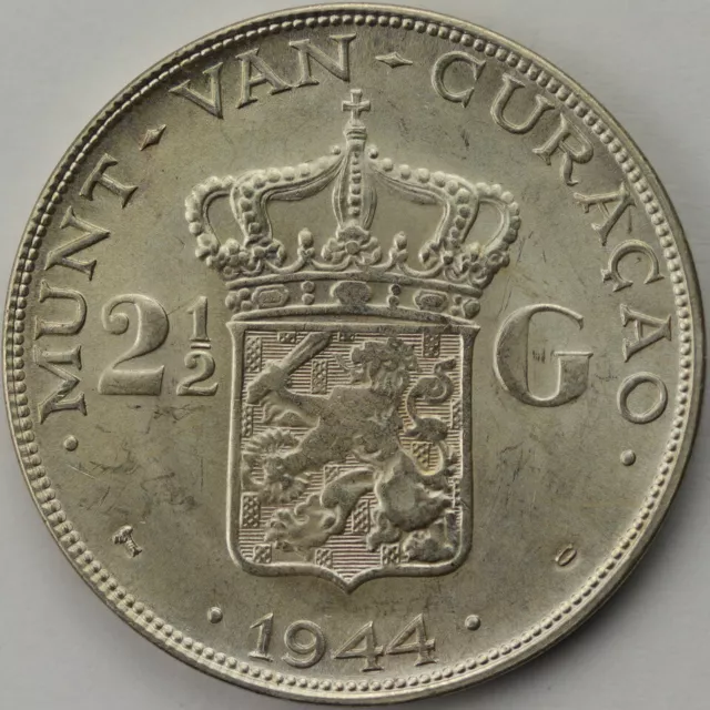 2-1/2 Gulden - Curacao - 1944 D - Wilhelmina - Unz