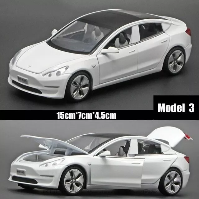 1:32 Tesla Model 3 White Diecast Alloy Car Kid Toy Vehicle w/ Sound & Light