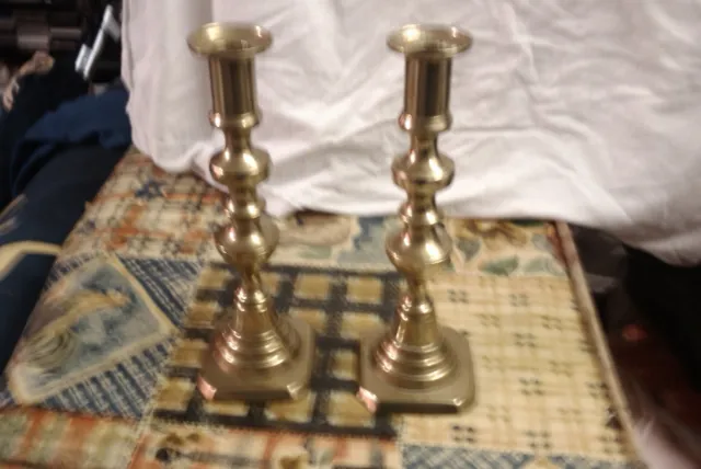 2 Vtg. Victorian Style, Polished, Solid Brass,  Adjustable Candlesticks ,