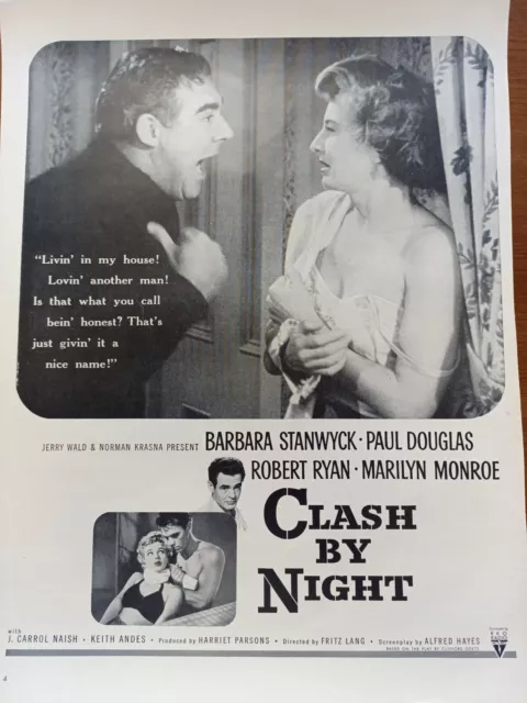 1952 Clash By Night movie release vintage print ad Marilyn Monroe BDSM photo