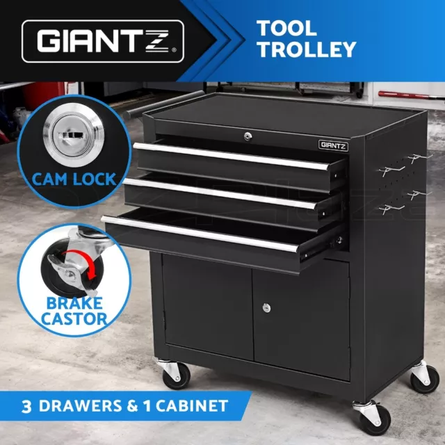 Giantz 3 Drawer Tool Box Chest Cabinet Toolbox Storage Garage Organiser Wheels