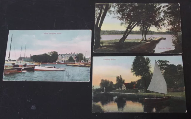 POSTCARD  - Set of 3 NORFOLK BROADS cards - early 1900's  - E.S. London - Unused