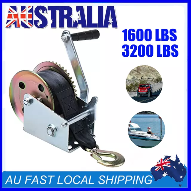 Hand Winch 3200LBS/1361KG 8M Boat Car Trailer 4WD Recovery Rope Strap Heavy Duty