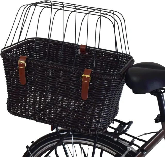 Dog Bike Basket Pet Cat Carrier Travel Rear Basket Small Rattan Brown Cage