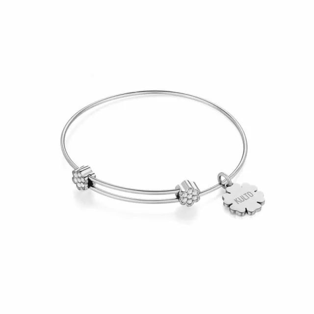 Kulto Bracciale Rigido Donna Acciaio Charms Fiori Twins KK462 Compleanno