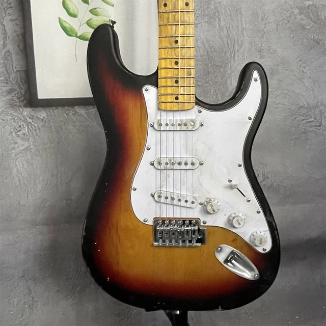 Relic Sunburst ST Electric Guitar Maple Fretboard SSS Pickup White Pickguard
