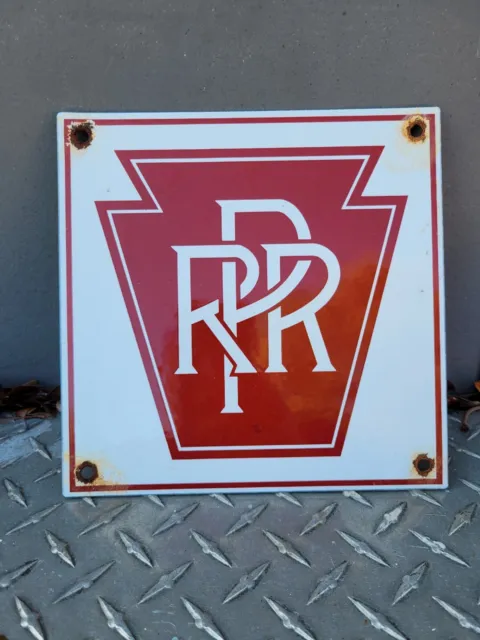 Vintage Pennsylvania Railroad Porcelain Train Sign Locomotive Rail Track Railway