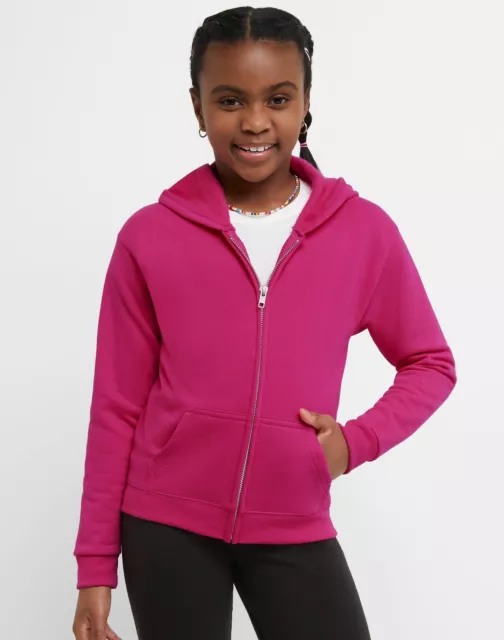 Hanes Girls' Full-Zip Hoodie Sweatshirt ComfortSoft EcoSmart Front Pockets Plain