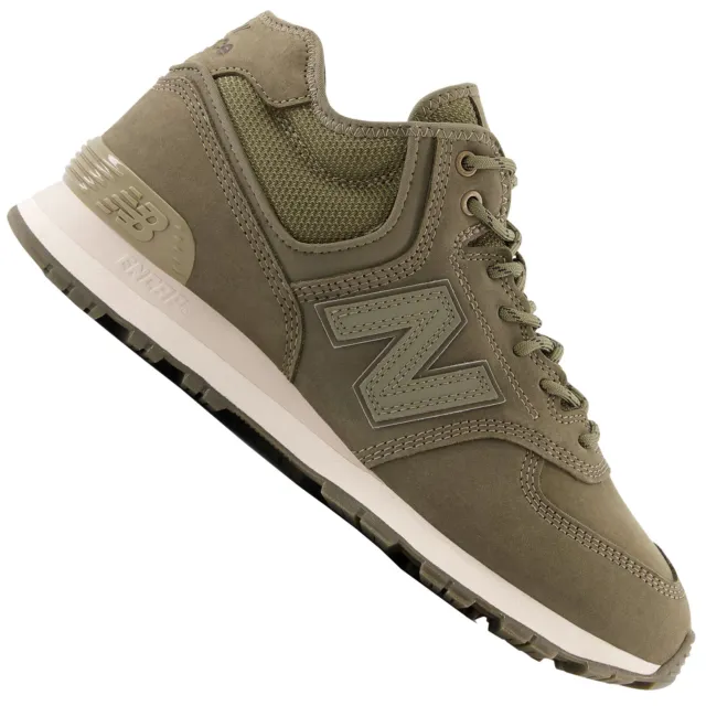 New Balance 574H 574 Baskets Hommes Mi Coupe Chaussures en Cuir Vert Olive Neuf