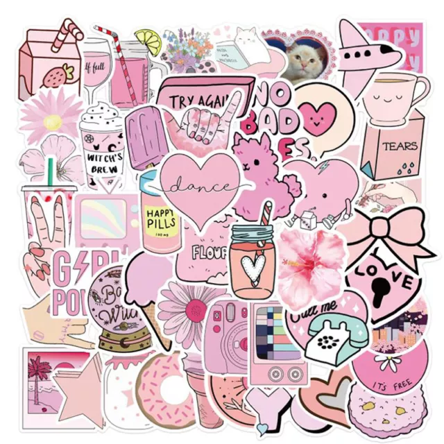 50Pcs Cartoon Pink Style Girl Stickers Guitar Skateboard Laptop Graffiti Stic-LN