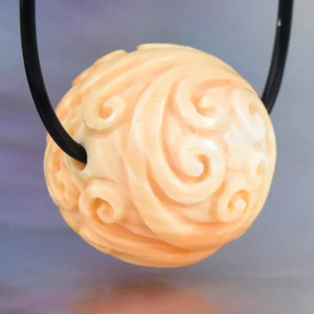 Acanthus Leaf Design Bead 14.78 mm Carved Apricot Shell Handmade drilled 4.23 g