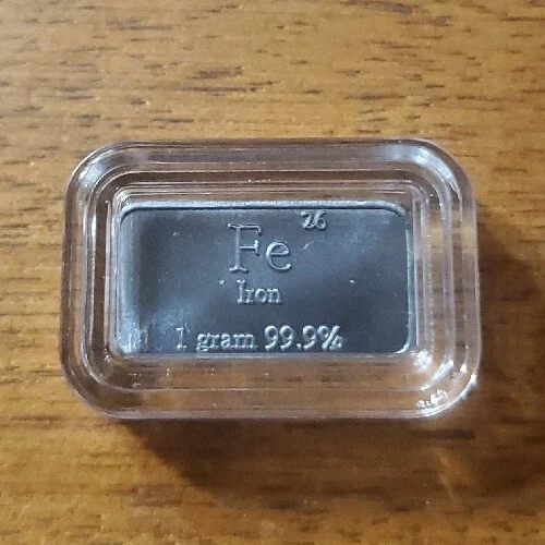 Fine .999 Iron Ingot, 1 Gram Pure USA PORED BAR, Collectible Elemental Bullion