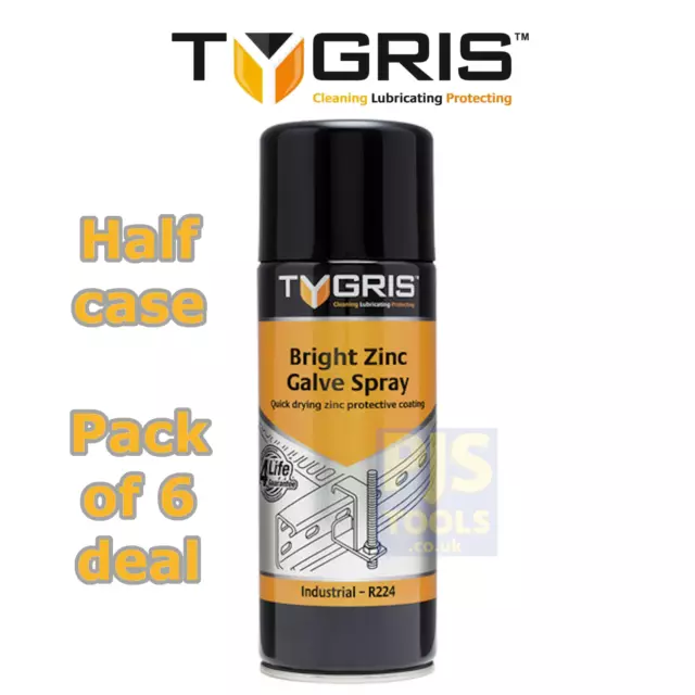 6 x Tygris R224 400ml bright zinc galvanising galv silver spray aerosol