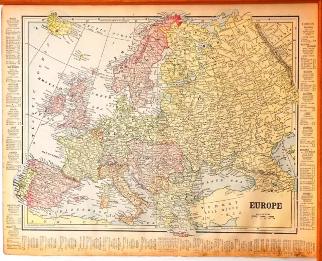 Beautiful Original 1899 Europe Large Color Map/11x14/ GREAT WALL ART