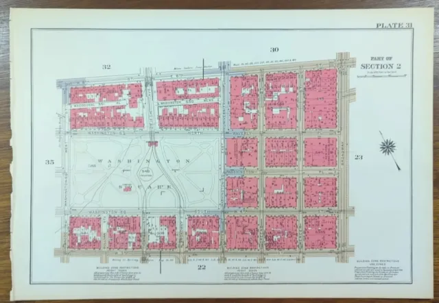 Vintage 1934 GREENWICH VILLAGE WASHINGTON SQ MANHATTAN NEW YORK CITY Map BROMLEY