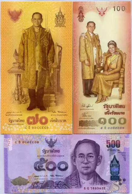 Thailand Set 3 UNC 70 100 500 BAHT Commemorative 2004 - 2016 P 111 128 129 2