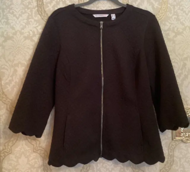 Isaac Mizrahi Live Womens Jacket Size M Black Pucker Floral Scallop Knit