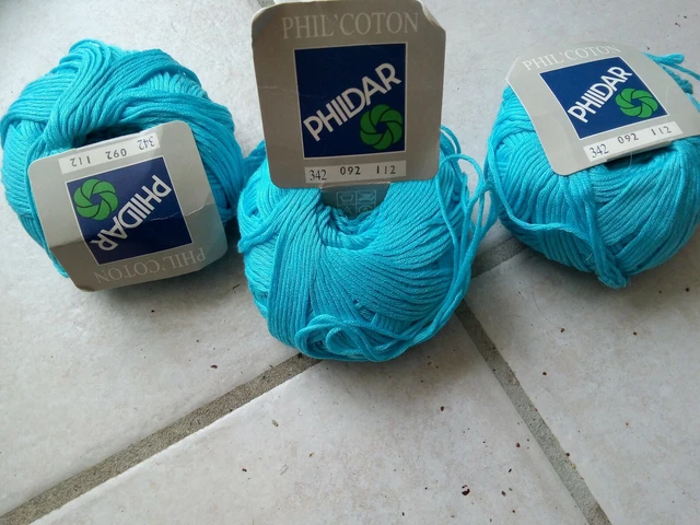 3 Pelotes De Coton Phildar Bleu - Occasion - Fabriqué En France