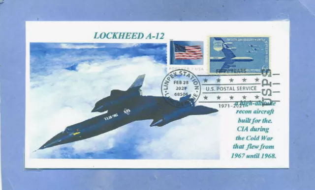 A-12 LOCKHEED RECON AIRCRAFT US.AIR FORCE, CIA, Color Photo Cachet Pictorial PM