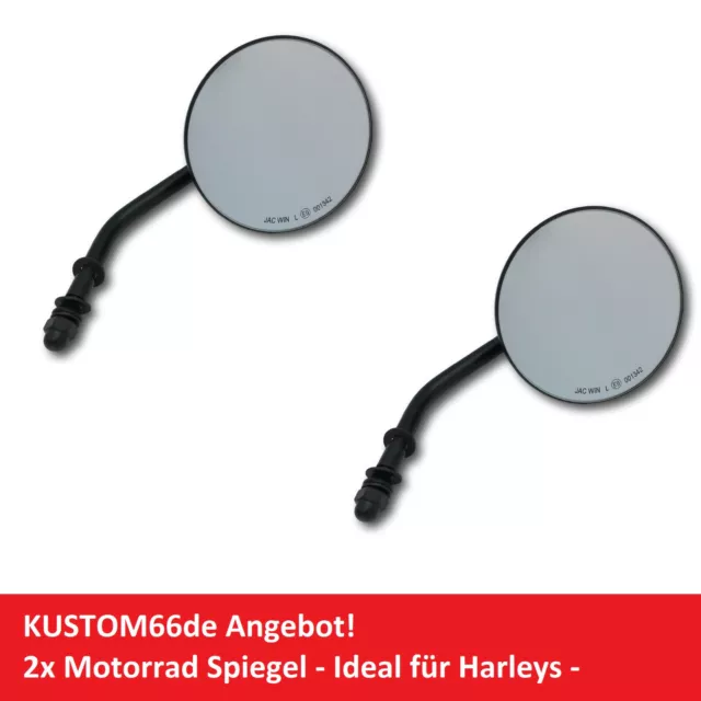 2x Motorrad Spiegel 4" ca.10cm Metall rund schwarz E-Zeichen für Harley-Davidson