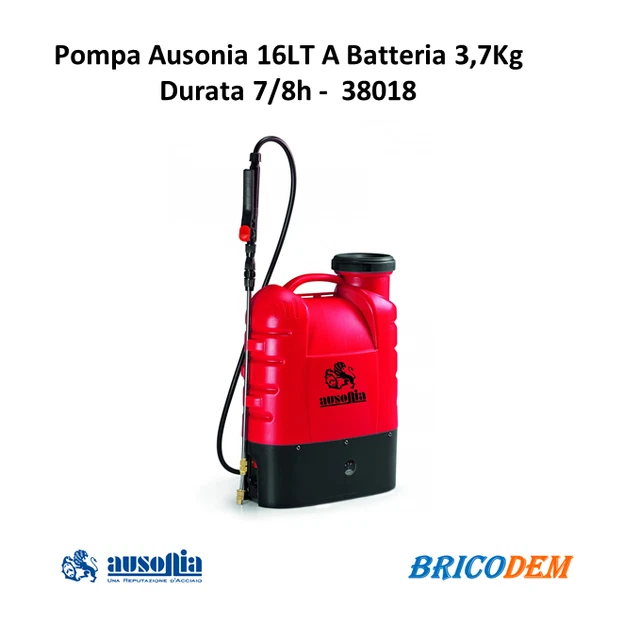 Pompa A Spalla Ausonia 16 Litri Con Batteria Al Litio 12V/10Ah - Per Giardinaggio, Trattamenti, Diserbo